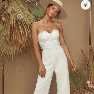 LULUs All My Heart White Lace Strapless Jumpsuit NEW